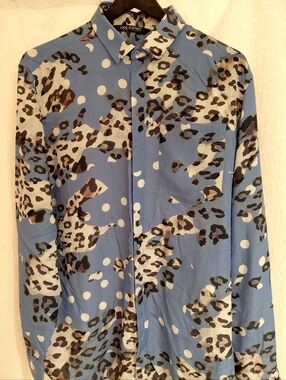 NEIL BARRETT Leopard + Blue Slim-Fit Sleeve Button Up sz XL